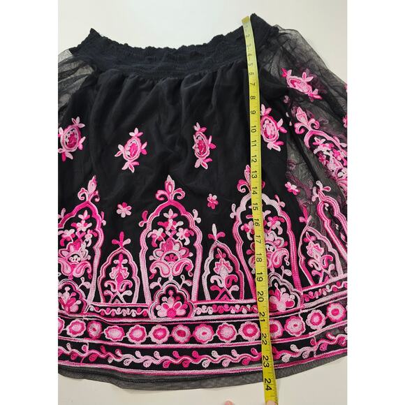 NWT INC sweet meadow off the shoulder semi sheer lined peasant S pink black top - Picture 6 of 7